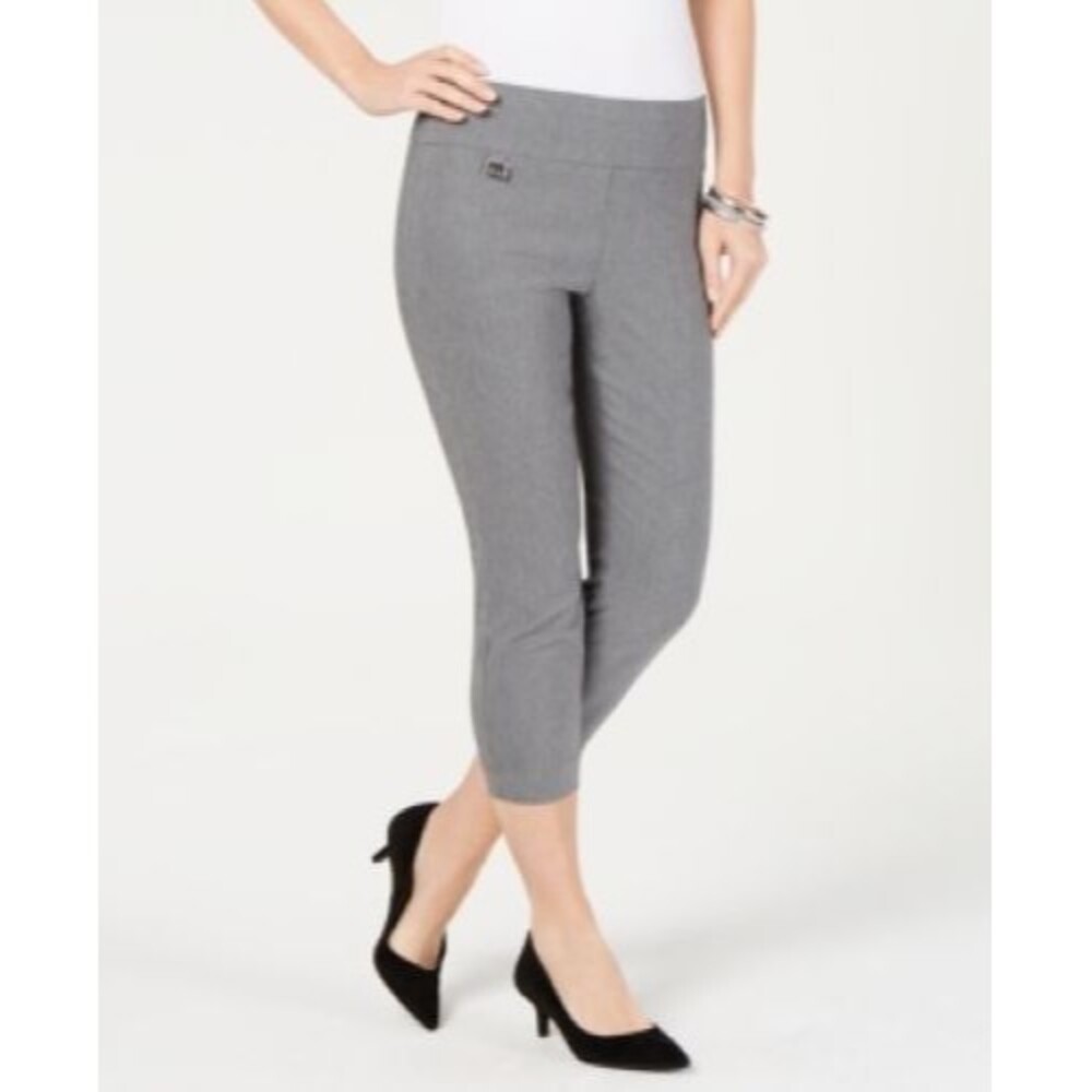 Alfani Tummy-Control Pull-on Capri Pants Womens 16 Petite Gray Stretch NEW
